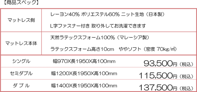 ラテックスマットレスデラックス100仕様